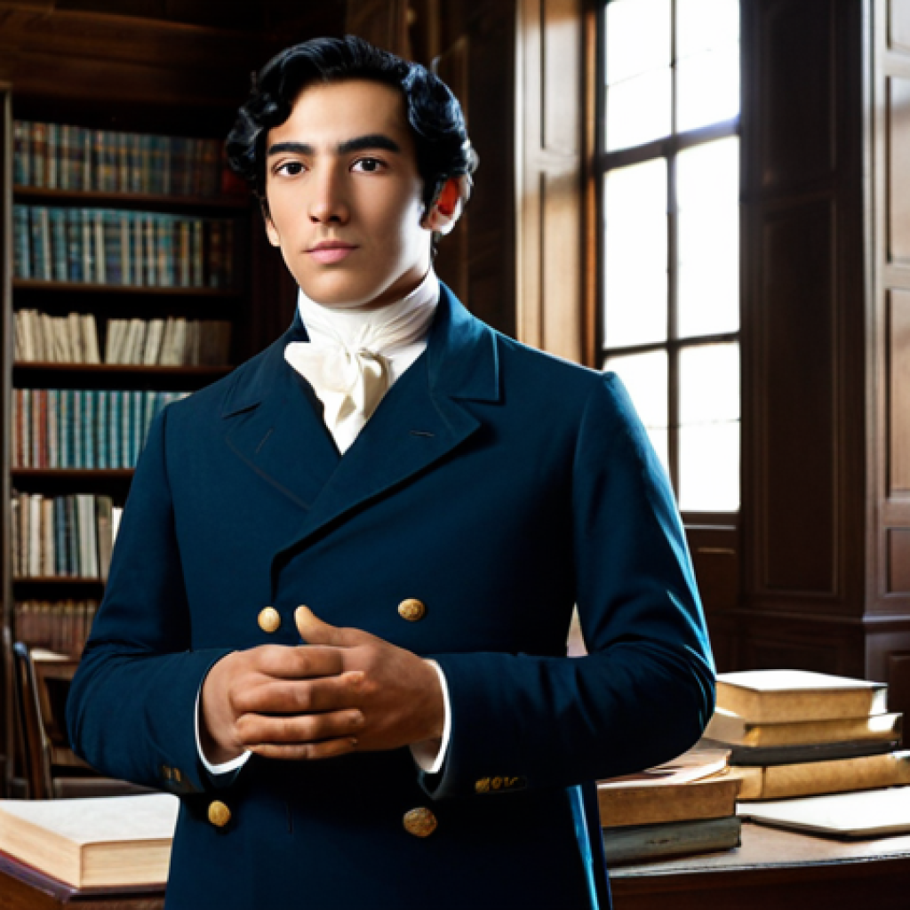 시몬 볼리바르 생애 - **Prompt:** A young Simon Bolivar, around 20 years old, in formal attire of the early 19th century, ...