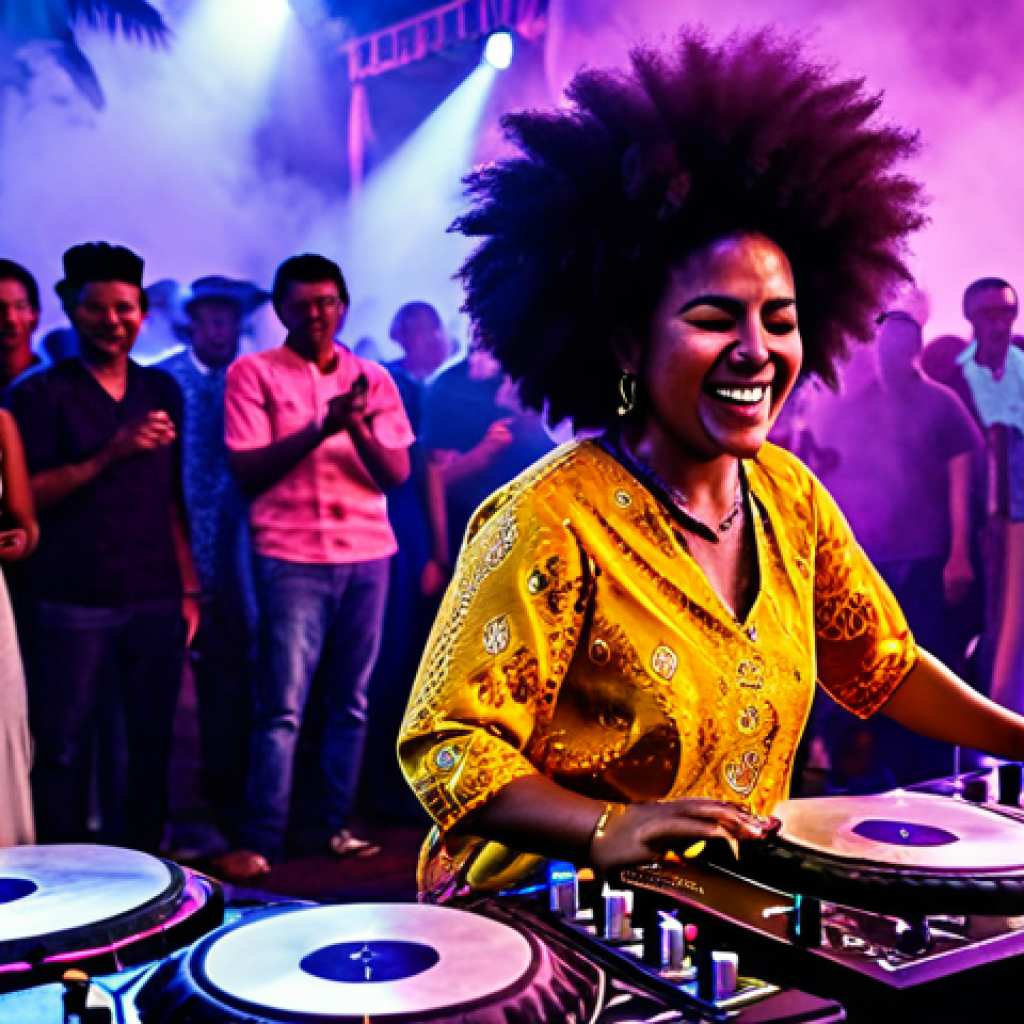 콜롬비아에서의 인기 있는 노래와 아티스트 - **Afro-Colombian Fusions: Dance Floor Electrified**
    An ultra-vibrant, high-energy scene featurin...
