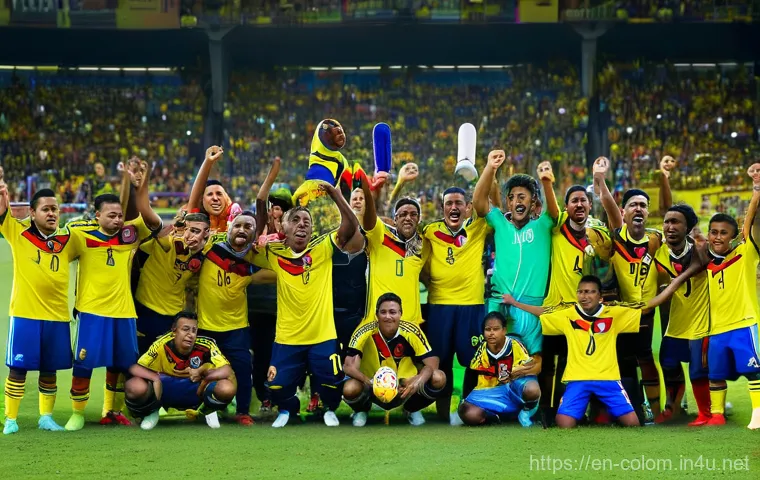 콜롬비아 축구 국가대표팀 역사 - **1990s "Golden Generation" in Action:**
    A vibrant, dynamic, and realistic depiction of a Colomb...