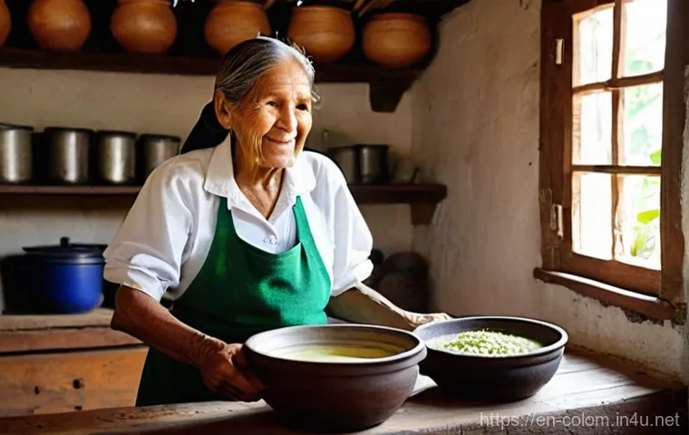 콜롬비아 전통음식 소개 - **Vibrant Colombian Street Food Market:**
    "A bustling, sun-drenched Colombian street food market...
