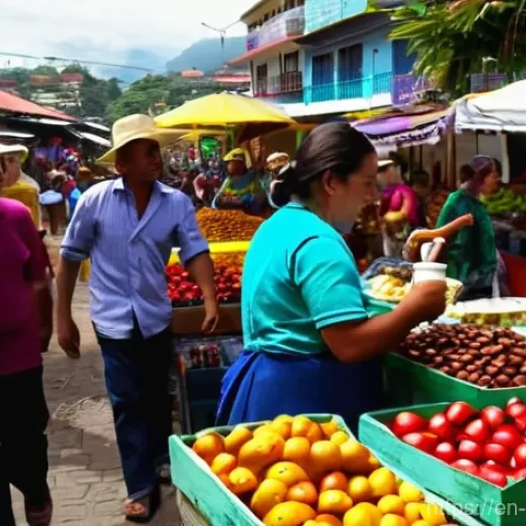 콜롬비아 국민성과 특성 - **Vibrant Colombian Street Market: A Symphony of Sabor and Hospitality**
A wide-angle, highly de...