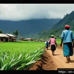 콜롬비아 마약 카르텔 역사 - A detailed, realistic scene of a rural Colombian village in the 1980s, depicting impoverished farmer...